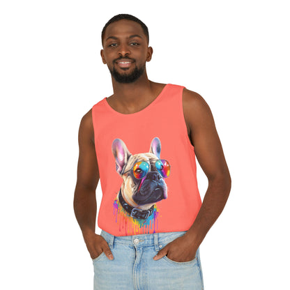 Colorful French Bulldog Art Tank Top - Summer Dog Lover Graphic Tee - Unisex Cotton Sleeveless Shirt