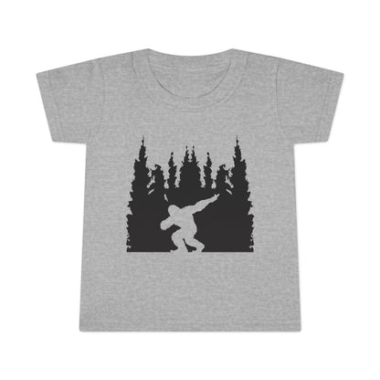 Toddler Bigfoot Adventure T-Shirt | Kids Sasquatch Forest Silhouette Tee | Outdoor Wilderness Shirt | Unisex Children's Cryptid Graphic Tee