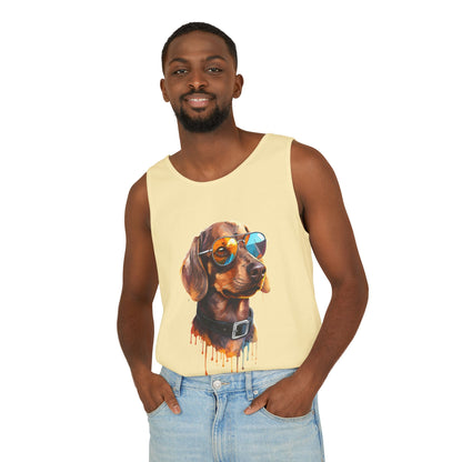 Colorful Dachshund Art Tank Top - Summer Dog Lover Graphic Tee - Unisex Cotton Sleeveless Shirt