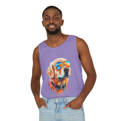 Colorful Golden Retriever Art Tank Top - Summer Dog Lover Graphic Tee - Unisex Cotton Sleeveless Shirt