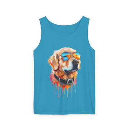 Colorful Golden Retriever Art Tank Top - Summer Dog Lover Graphic Tee - Unisex Cotton Sleeveless Shirt