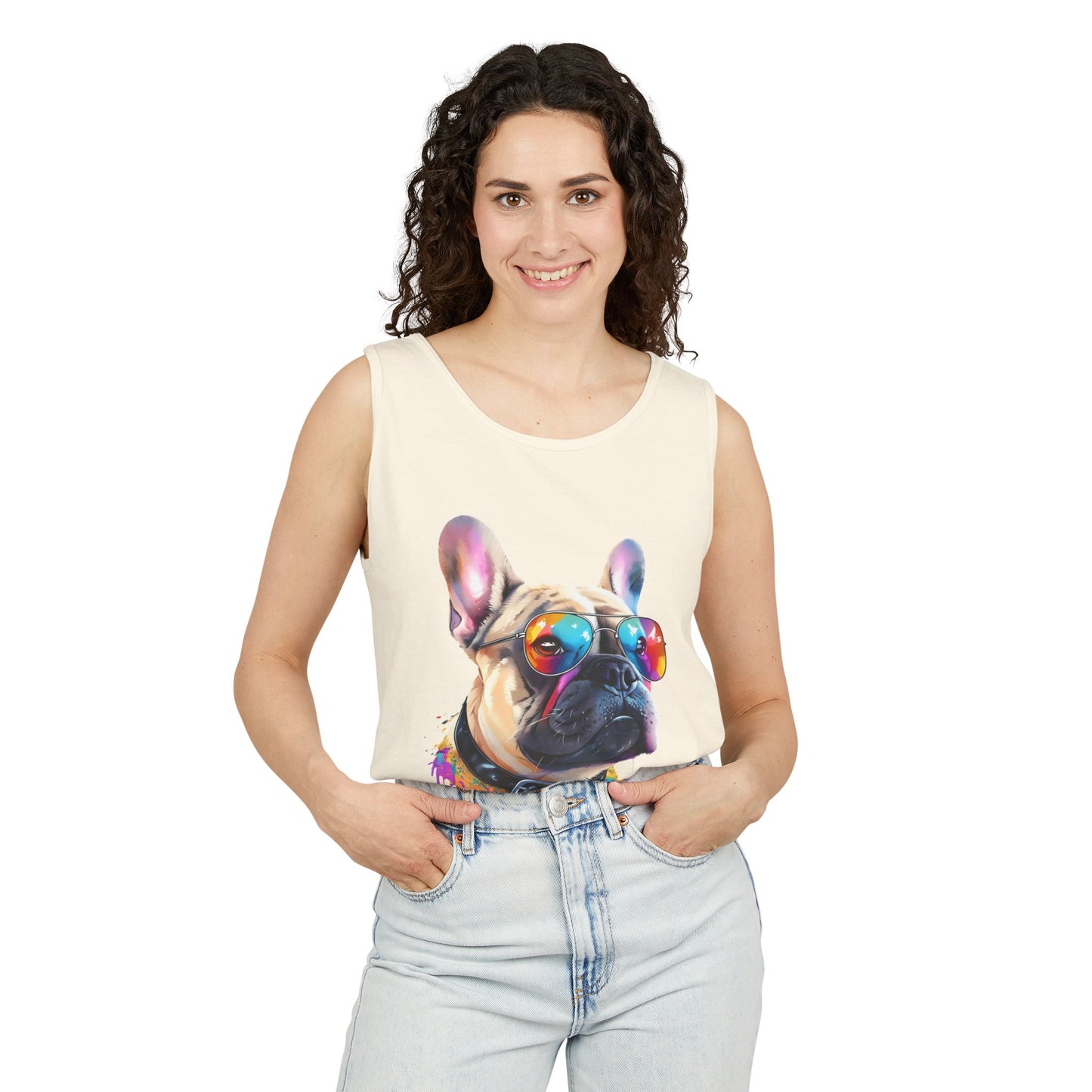 Colorful French Bulldog Art Tank Top - Summer Dog Lover Graphic Tee - Unisex Cotton Sleeveless Shirt