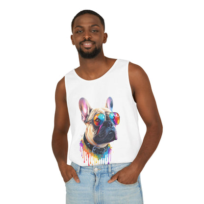 Colorful French Bulldog Art Tank Top - Summer Dog Lover Graphic Tee - Unisex Cotton Sleeveless Shirt