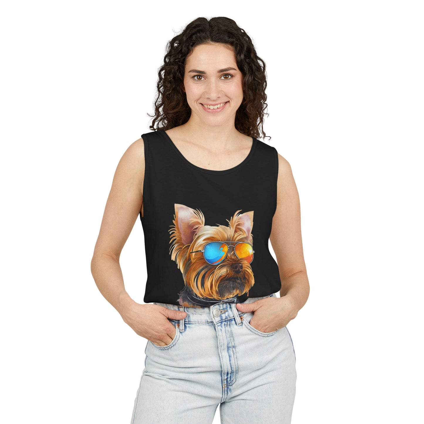 Colorful Yorkie Art Tank Top - Summer Dog Lover Graphic Tee - Unisex Cotton Sleeveless Shirt