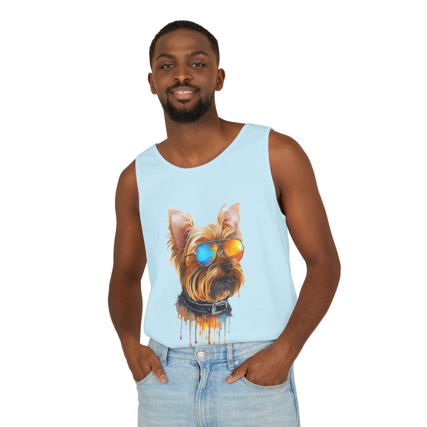Colorful Yorkie Art Tank Top - Summer Dog Lover Graphic Tee - Unisex Cotton Sleeveless Shirt