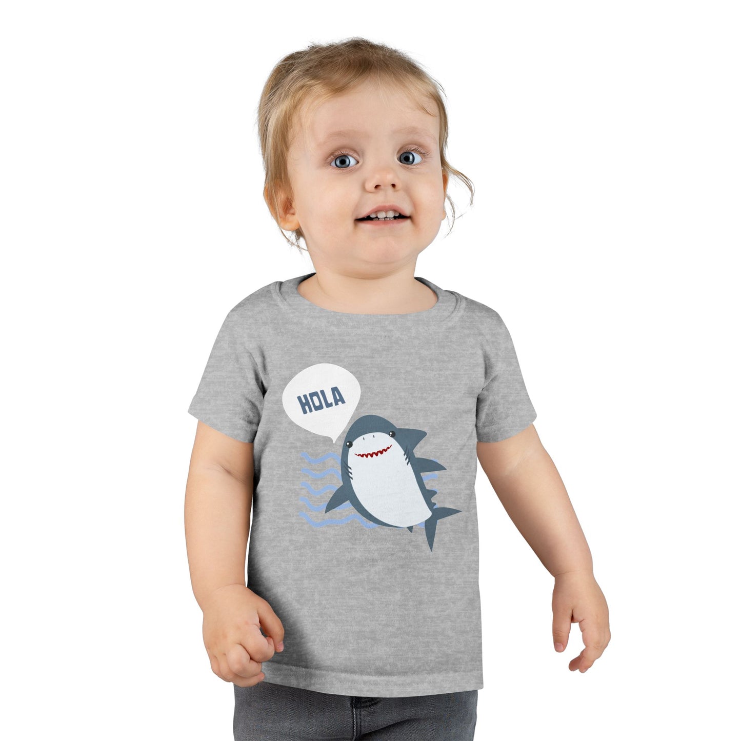 Friendly Shark HOLA - Toddler Fun Spanish Greeting Tee