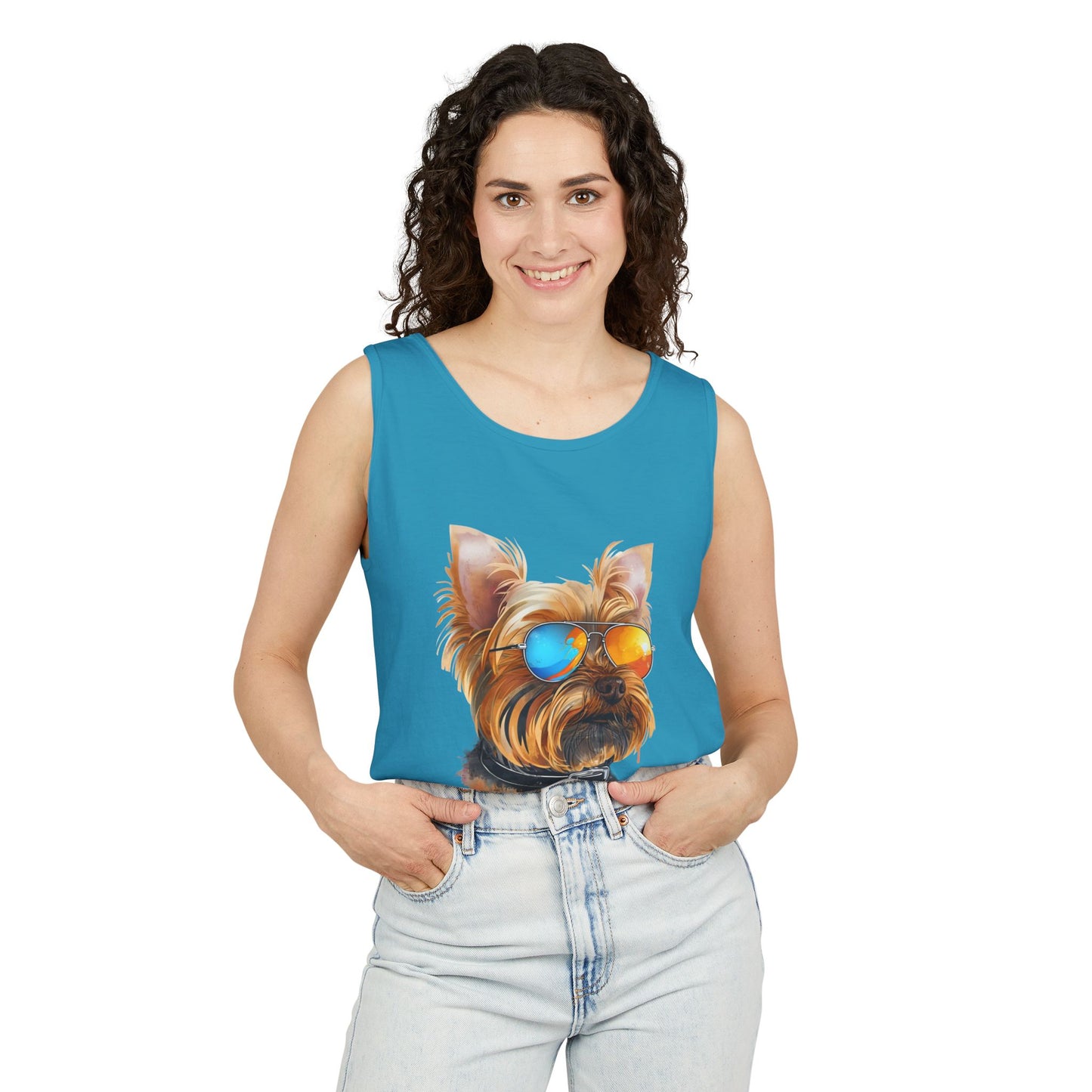 Colorful Yorkie Art Tank Top - Summer Dog Lover Graphic Tee - Unisex Cotton Sleeveless Shirt