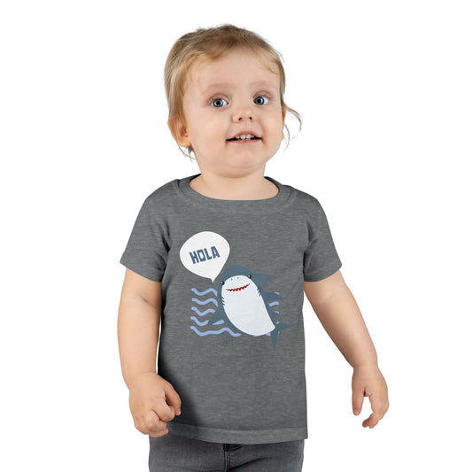 Friendly Shark HOLA - Toddler Fun Spanish Greeting Tee
