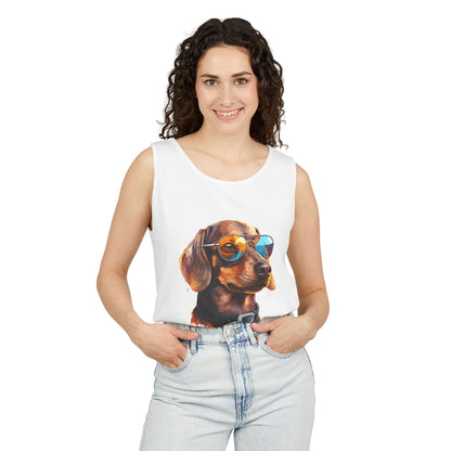 Colorful Dachshund Art Tank Top - Summer Dog Lover Graphic Tee - Unisex Cotton Sleeveless Shirt