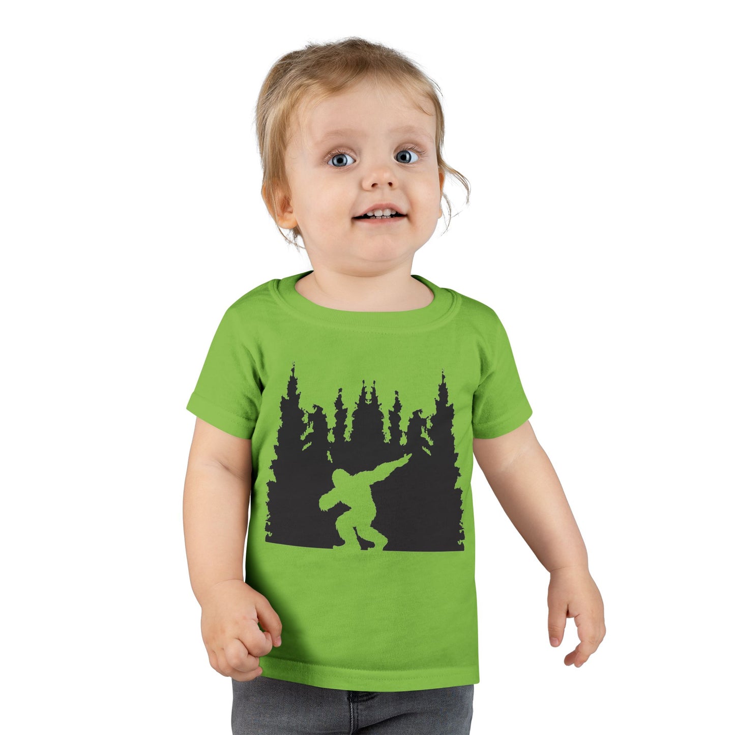 Toddler Bigfoot Adventure T-Shirt | Kids Sasquatch Forest Silhouette Tee | Outdoor Wilderness Shirt | Unisex Children's Cryptid Graphic Tee