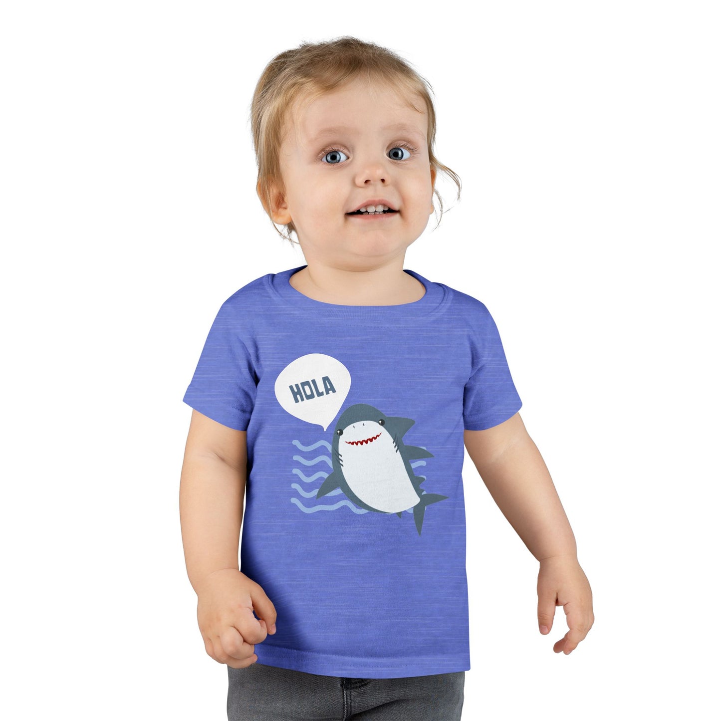 Friendly Shark HOLA - Toddler Fun Spanish Greeting Tee