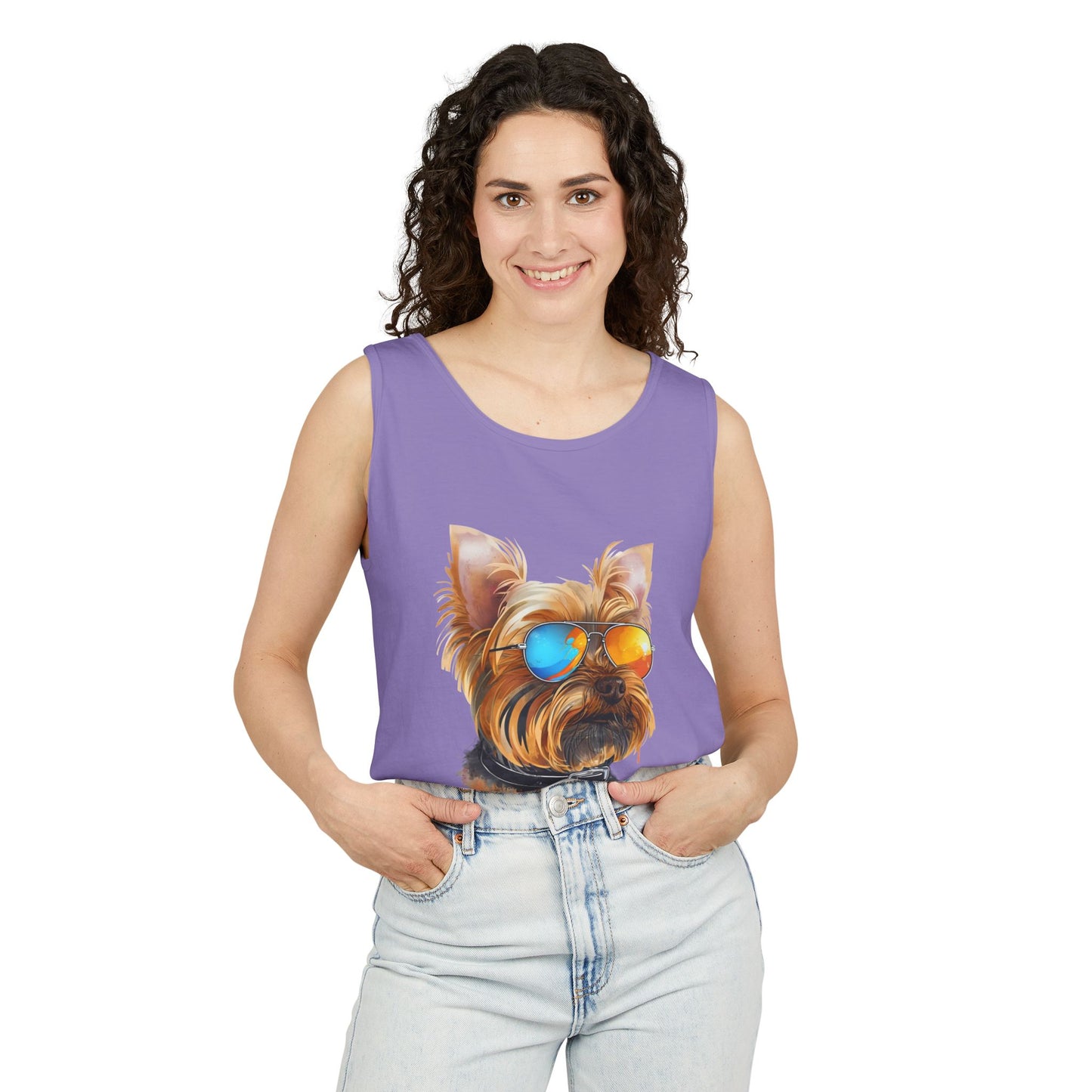 Colorful Yorkie Art Tank Top - Summer Dog Lover Graphic Tee - Unisex Cotton Sleeveless Shirt