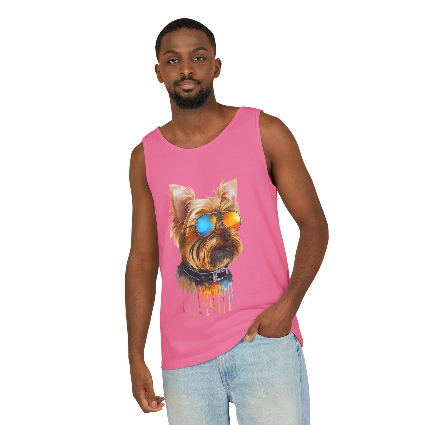 Colorful Yorkie Art Tank Top - Summer Dog Lover Graphic Tee - Unisex Cotton Sleeveless Shirt