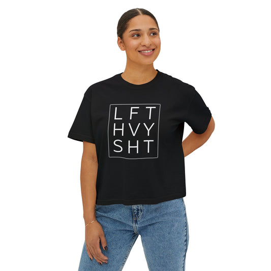 "LFT HVY SHT" Boxy Crop Tee | Gym Workout Fitness Shirt | Black Graphic Tee