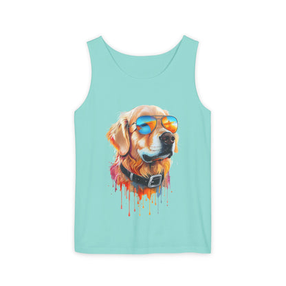 Colorful Golden Retriever Art Tank Top - Summer Dog Lover Graphic Tee - Unisex Cotton Sleeveless Shirt