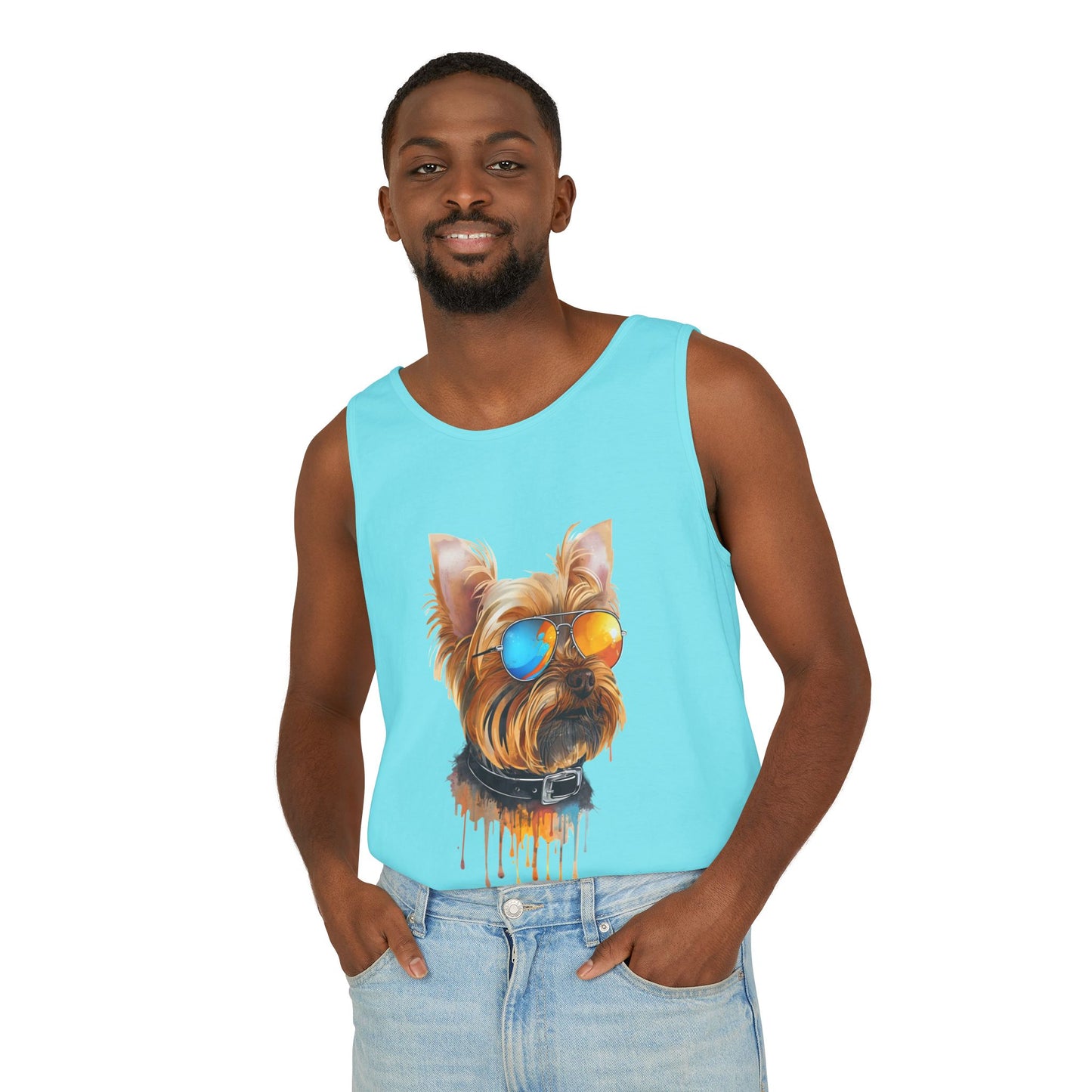 Colorful Yorkie Art Tank Top - Summer Dog Lover Graphic Tee - Unisex Cotton Sleeveless Shirt