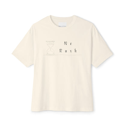 No Rush Minimalist White Boxy T-Shirt | Unisex Crew Neck Casual Basic Tee