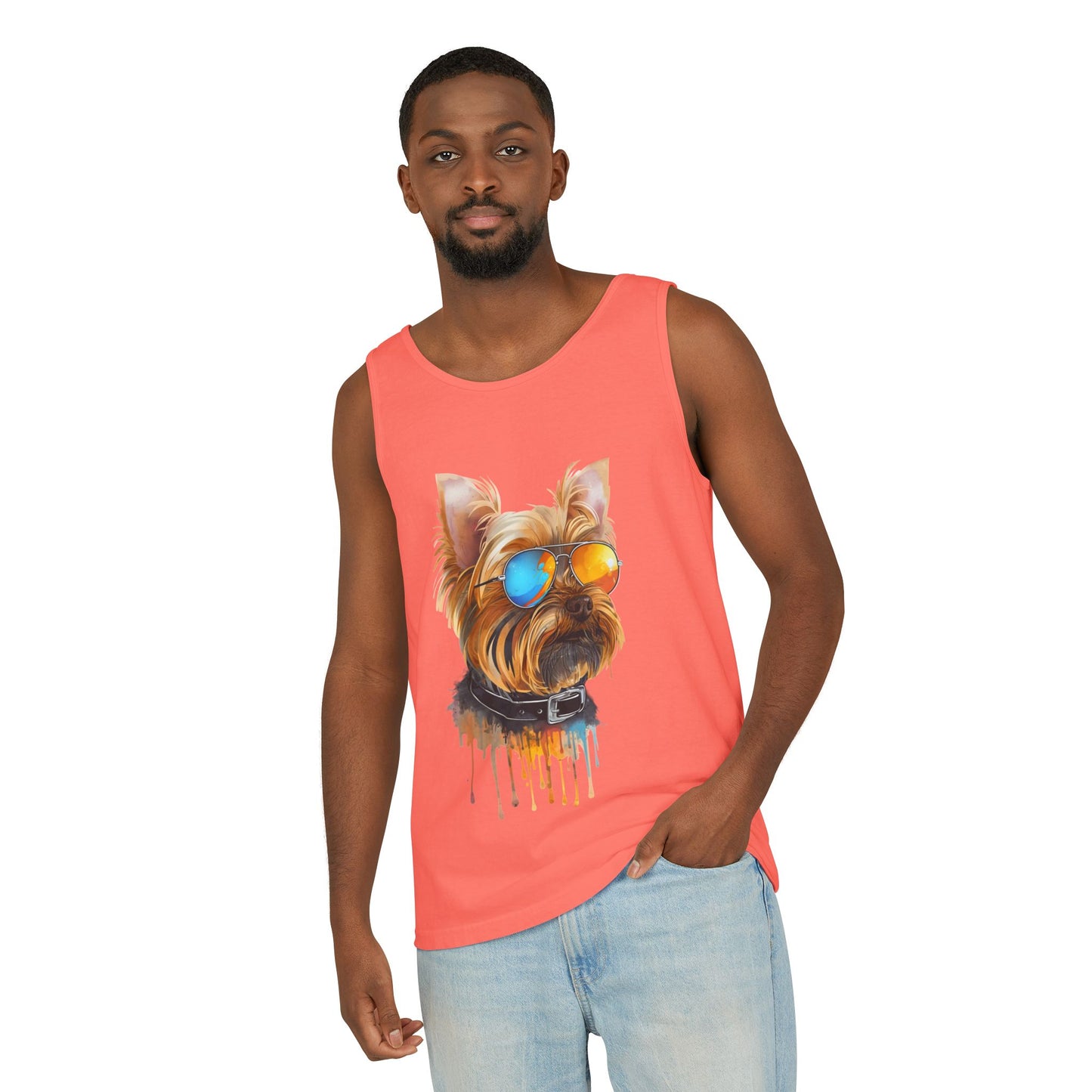 Colorful Yorkie Art Tank Top - Summer Dog Lover Graphic Tee - Unisex Cotton Sleeveless Shirt
