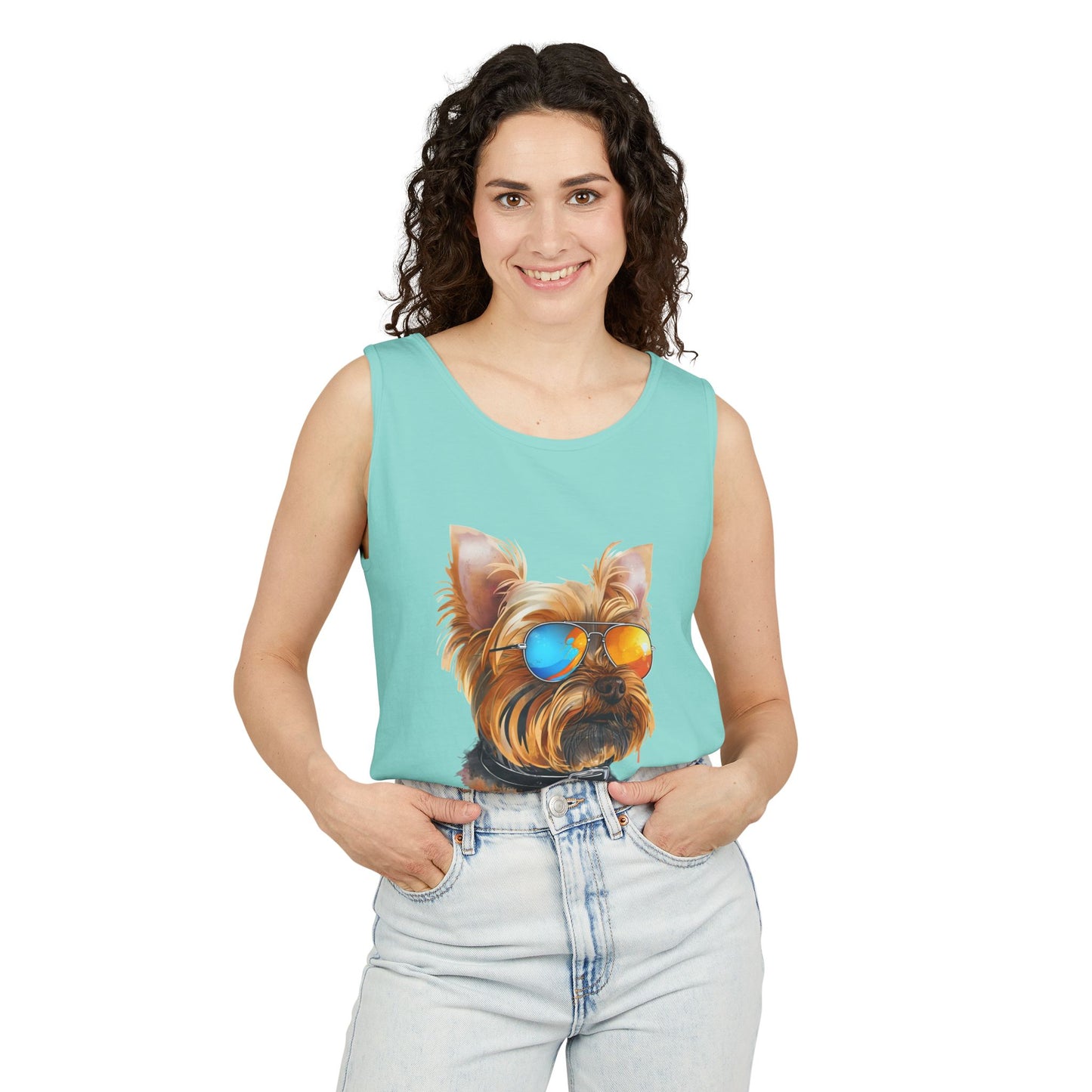 Colorful Yorkie Art Tank Top - Summer Dog Lover Graphic Tee - Unisex Cotton Sleeveless Shirt