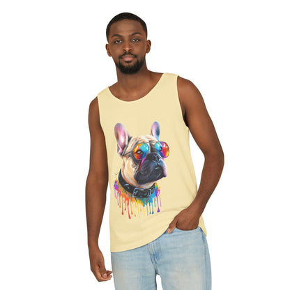 Colorful French Bulldog Art Tank Top - Summer Dog Lover Graphic Tee - Unisex Cotton Sleeveless Shirt