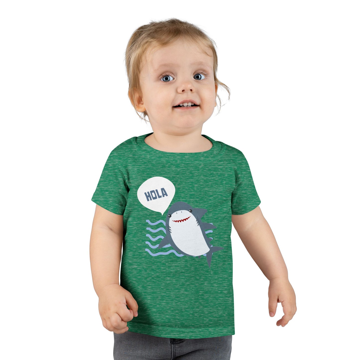 Friendly Shark HOLA - Toddler Fun Spanish Greeting Tee