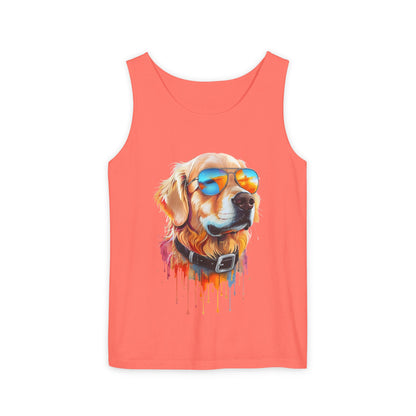 Colorful Golden Retriever Art Tank Top - Summer Dog Lover Graphic Tee - Unisex Cotton Sleeveless Shirt