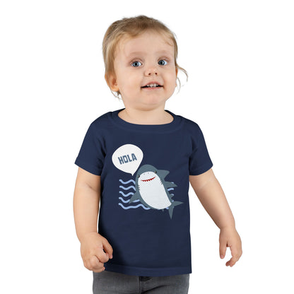 Friendly Shark HOLA - Toddler Fun Spanish Greeting Tee