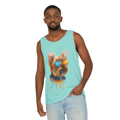 Colorful Yorkie Art Tank Top - Summer Dog Lover Graphic Tee - Unisex Cotton Sleeveless Shirt