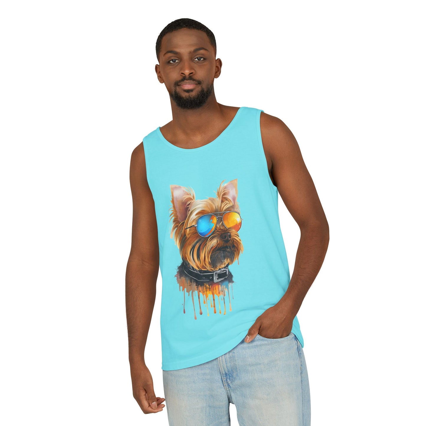 Colorful Yorkie Art Tank Top - Summer Dog Lover Graphic Tee - Unisex Cotton Sleeveless Shirt