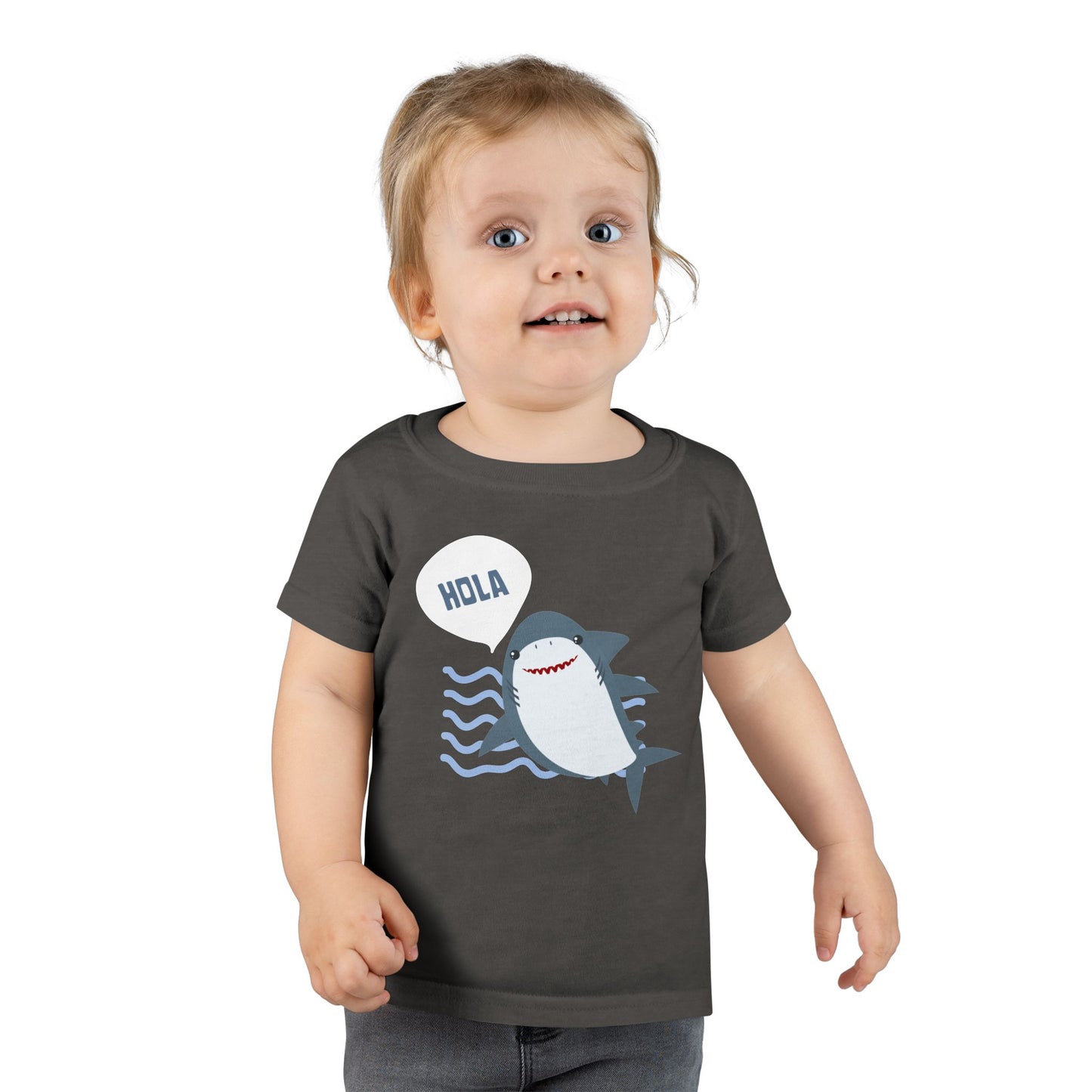 Friendly Shark HOLA - Toddler Fun Spanish Greeting Tee