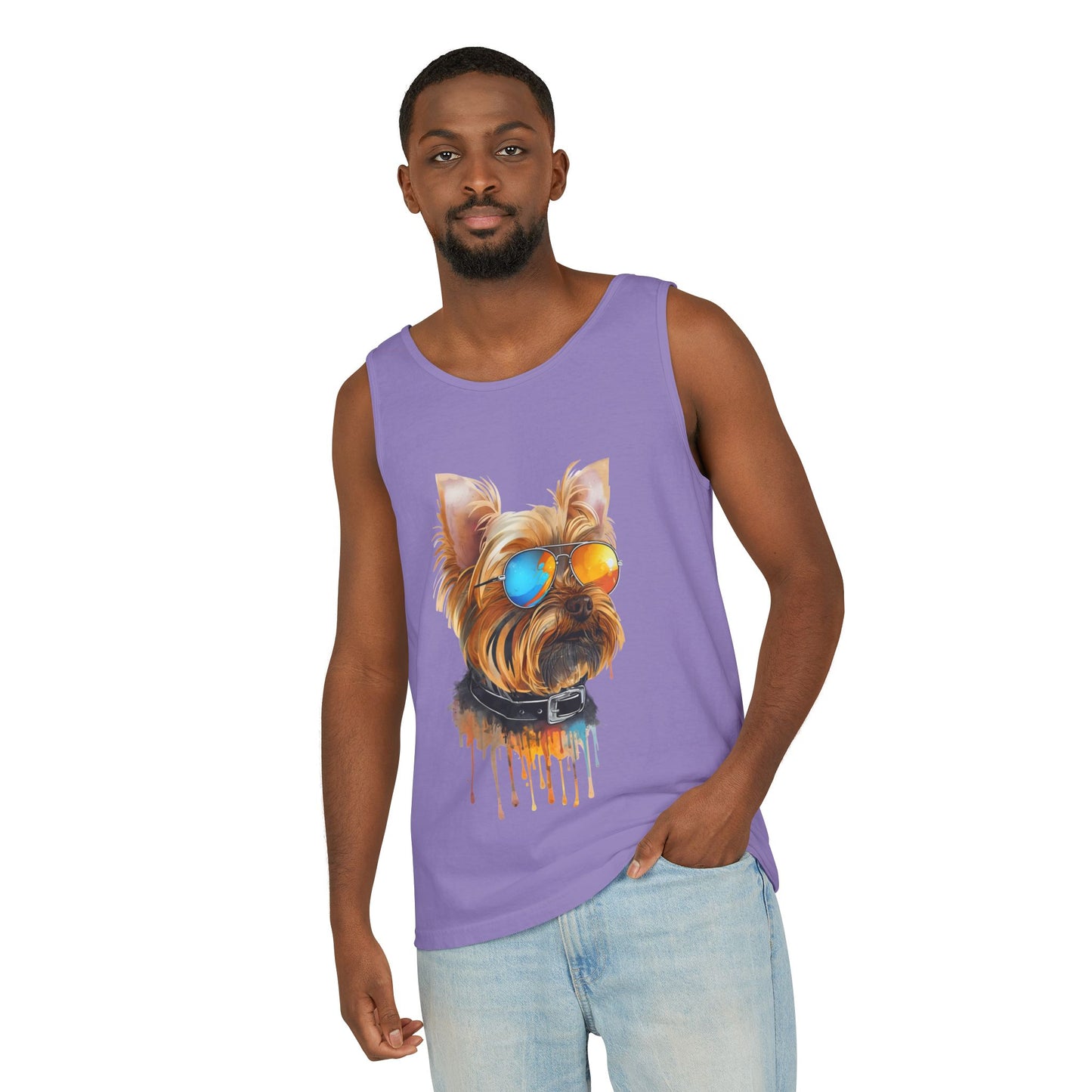 Colorful Yorkie Art Tank Top - Summer Dog Lover Graphic Tee - Unisex Cotton Sleeveless Shirt