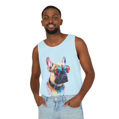 Colorful French Bulldog Art Tank Top - Summer Dog Lover Graphic Tee - Unisex Cotton Sleeveless Shirt