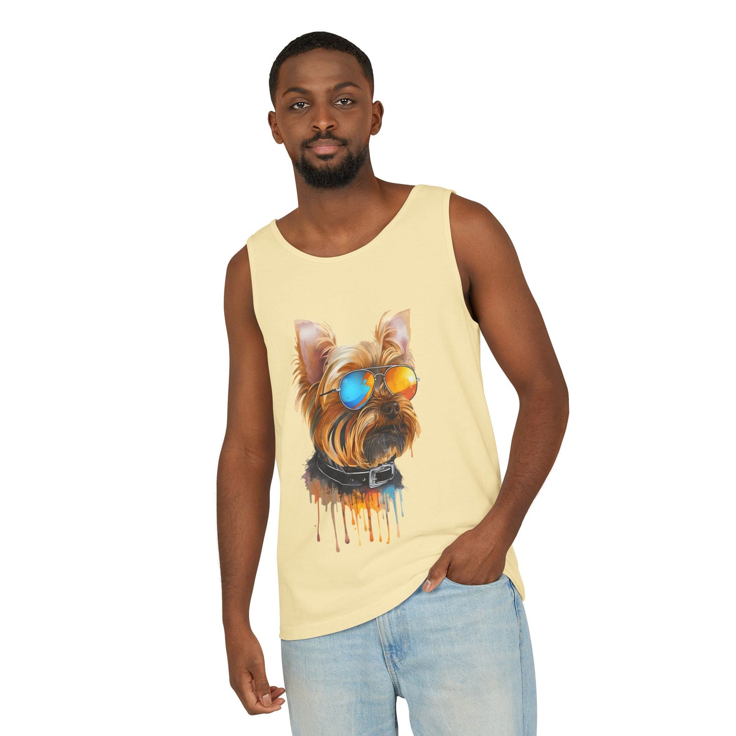 Colorful Yorkie Art Tank Top - Summer Dog Lover Graphic Tee - Unisex Cotton Sleeveless Shirt