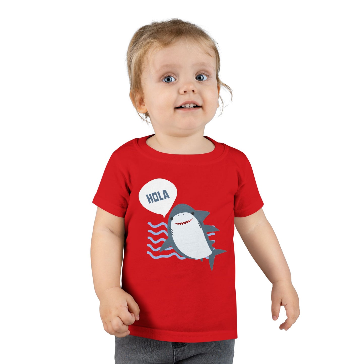 Friendly Shark HOLA - Toddler Fun Spanish Greeting Tee