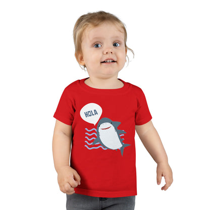 Friendly Shark HOLA - Toddler Fun Spanish Greeting Tee