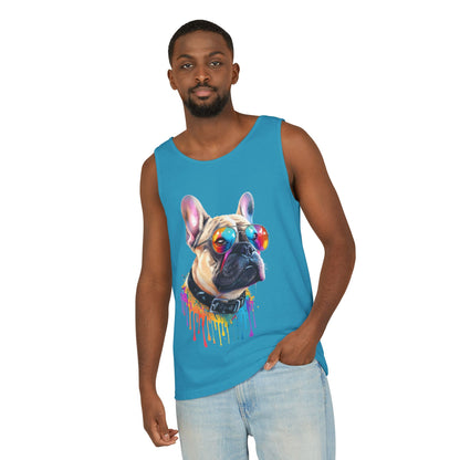 Colorful French Bulldog Art Tank Top - Summer Dog Lover Graphic Tee - Unisex Cotton Sleeveless Shirt