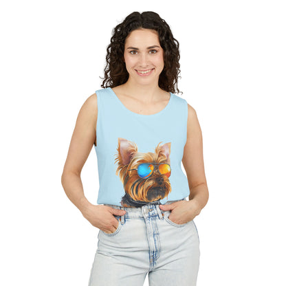 Colorful Yorkie Art Tank Top - Summer Dog Lover Graphic Tee - Unisex Cotton Sleeveless Shirt