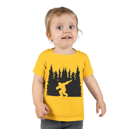 Toddler Bigfoot Adventure T-Shirt | Kids Sasquatch Forest Silhouette Tee | Outdoor Wilderness Shirt | Unisex Children's Cryptid Graphic Tee