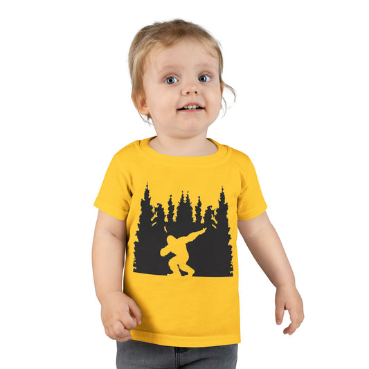 Toddler Bigfoot Adventure T-Shirt | Kids Sasquatch Forest Silhouette Tee | Outdoor Wilderness Shirt | Unisex Children's Cryptid Graphic Tee