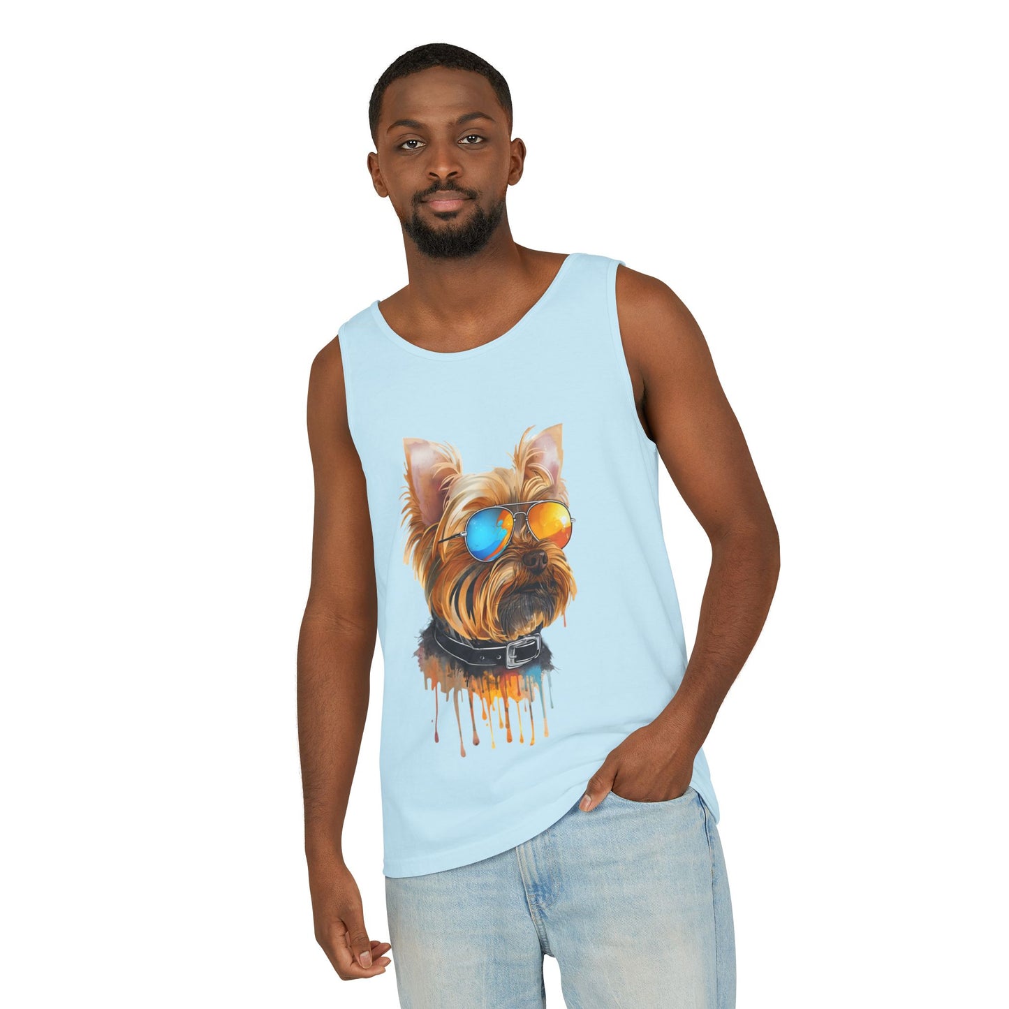 Colorful Yorkie Art Tank Top - Summer Dog Lover Graphic Tee - Unisex Cotton Sleeveless Shirt