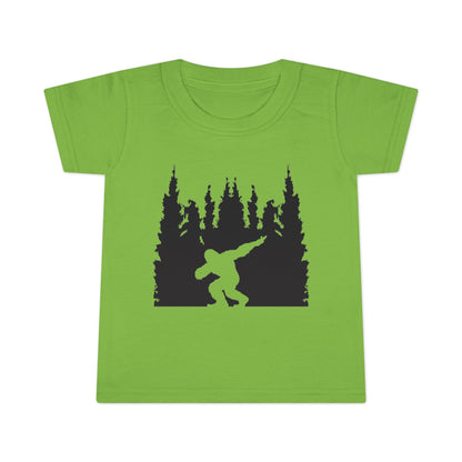 Toddler Bigfoot Adventure T-Shirt | Kids Sasquatch Forest Silhouette Tee | Outdoor Wilderness Shirt | Unisex Children's Cryptid Graphic Tee