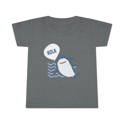 Friendly Shark HOLA - Toddler Fun Spanish Greeting Tee