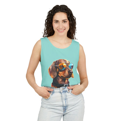 Colorful Dachshund Art Tank Top - Summer Dog Lover Graphic Tee - Unisex Cotton Sleeveless Shirt